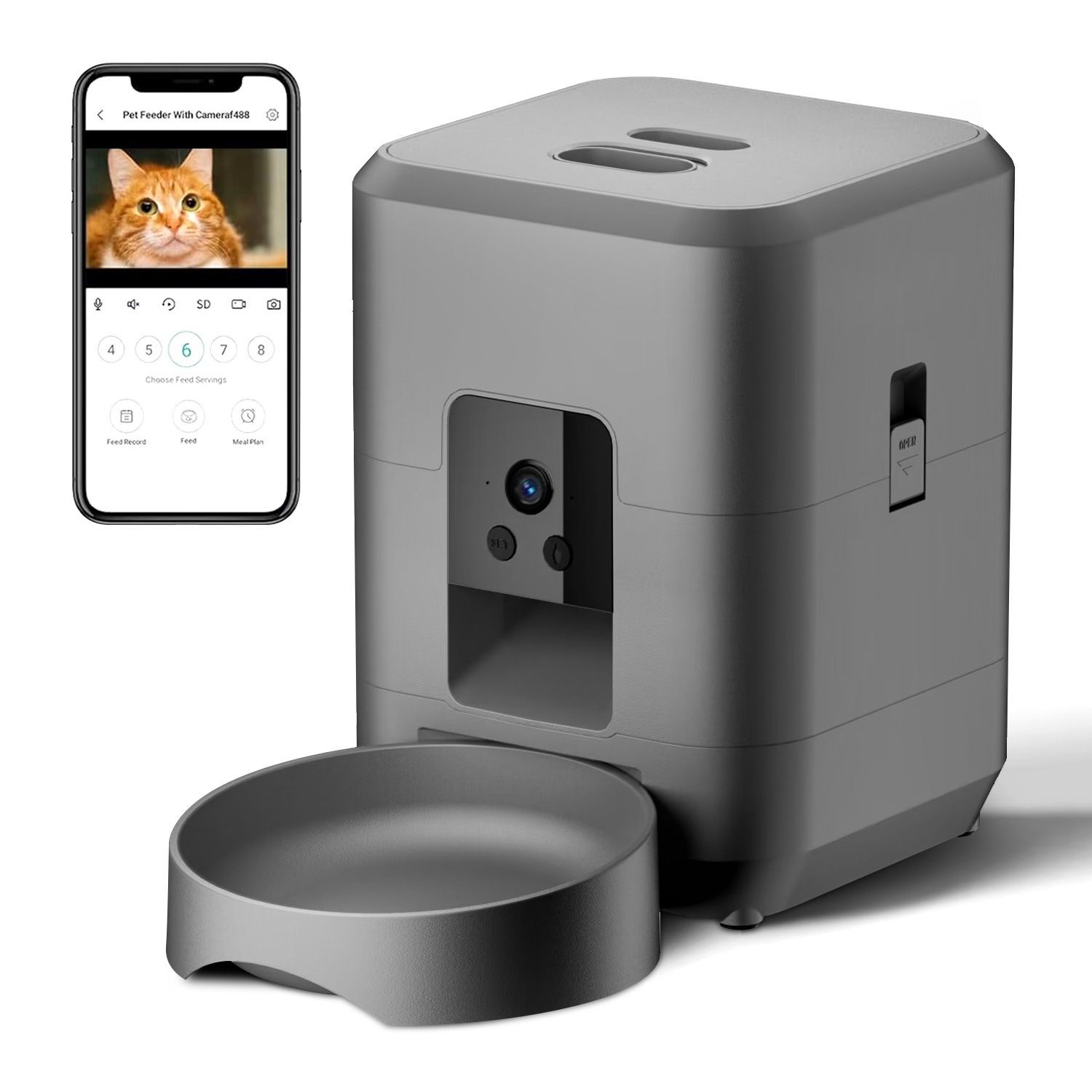 Kitchen Appliances Video - Alimentador automático para gatos com câmera,